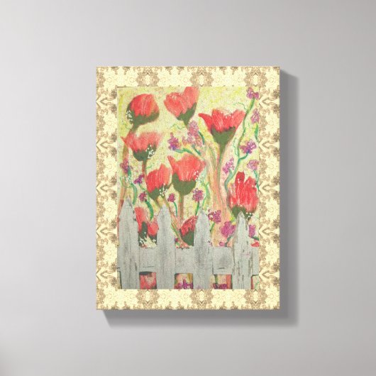 Toile Fleurs rouges Clôture blanche (Recto)