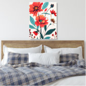 Toile Fleurs rouges et blanches sur Arrière - plan rose (Insitu(Chambre))