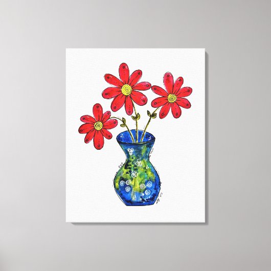 Toile Fleurs rouges lunaires dans Vase bleu (Recto)