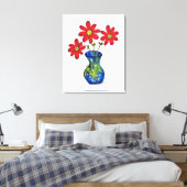 Toile Fleurs rouges lunaires dans Vase bleu (Insitu(Chambre))