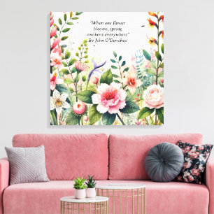 Toile Fleurs sauvages à l'aquarelle avec citation floral