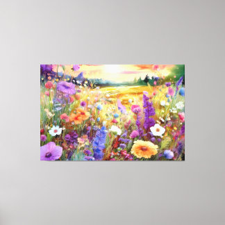 Toile Fleurs sauvages au coucher du soleil en aquarelle