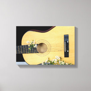 Toile fleurs sauvages blancs et guitare