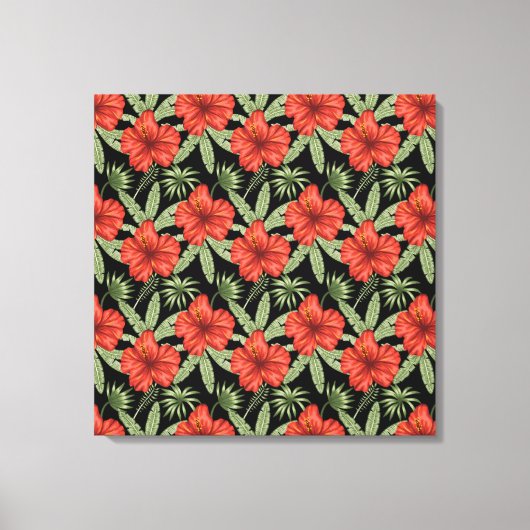 Toile Fleurs tropicales rouges sans coutures motif vert (Recto)