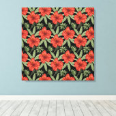 Toile Fleurs tropicales rouges sans coutures motif vert (Insitu (Plancher de Bois))