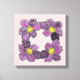 Toile Fleurs violettes avec Doodle Jaune Stamens