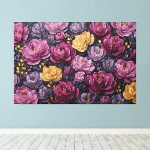 Toile Fleurs violettes et dorées en fleurs – Mur abstrai