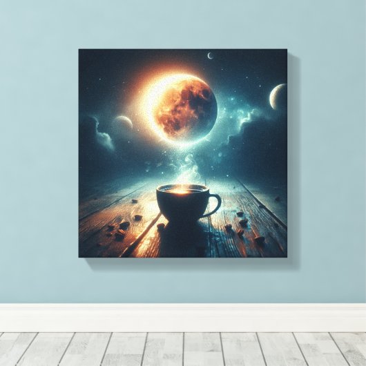 Toile Floating Moon Over Coffee Fantasy Scene (Insitu (Plancher de Bois))