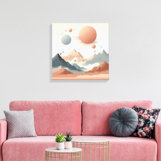 Toile Floating Surreal Mountains with Glowing Solar Orbs (Insitu(Salon))