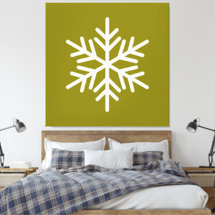 Toile Flocon de neige blanc élégant et festif sur olive 
