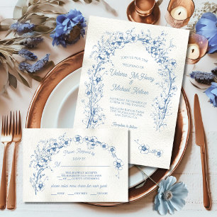 Toile Floral Arch Eenvoudige Huwelijk RSVP Kaart