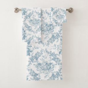 Toile floral bleu et blanc gravé élégant