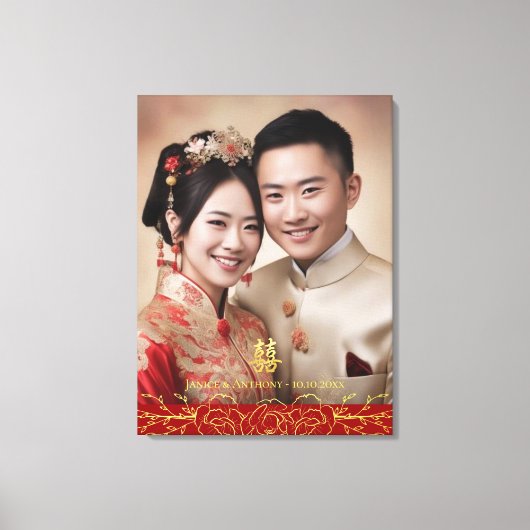 Toile Floral chinois mariage couple photo double xi (Recto)