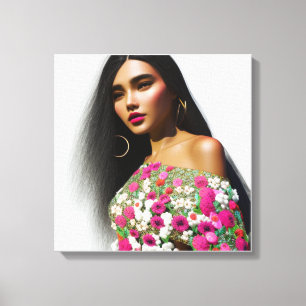 Toile Floral Girl Illustration 3D Art