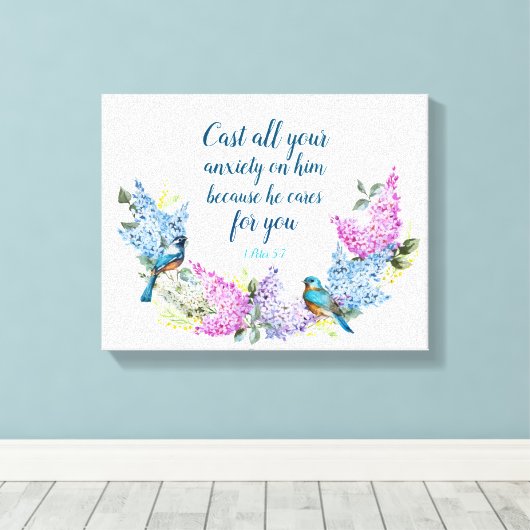 Toile Floral moderne 1 Pierre 5:7 Faux Canvas Imprimer (Insitu (Plancher de Bois))