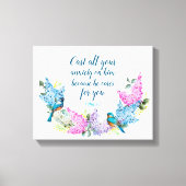 Toile Floral moderne 1 Pierre 5:7 Faux Canvas Imprimer (Recto)