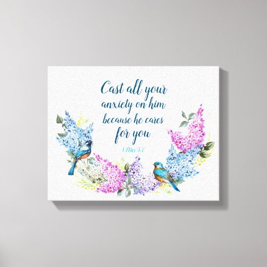 Toile Floral moderne 1 Pierre 5:7 Faux Canvas Imprimer (Recto)