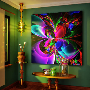 Toile Floral moderne Art Abstrait Rouge Bleu Motif #12