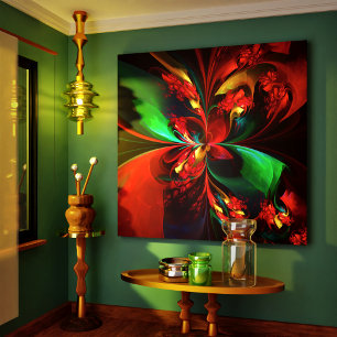 Toile Floral moderne Art Abstrait Rouge Vert Motif #11