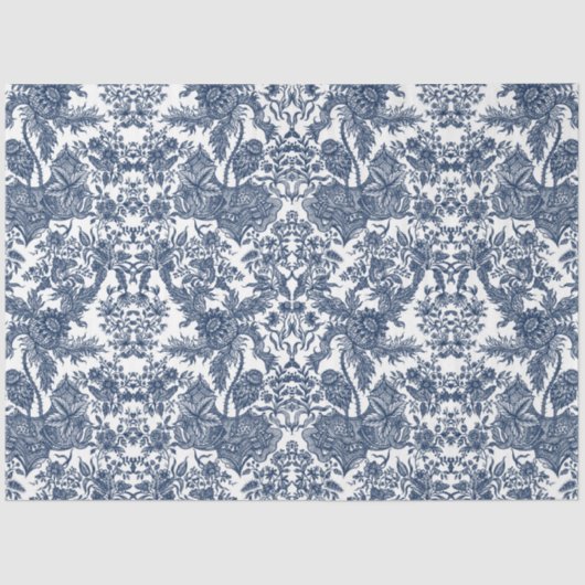  toile Floral Navy Blue White Decoupage Art Tissuepapier (Voorkant)