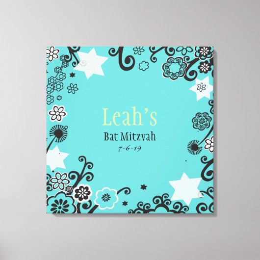 Toile Floral Star Aqua Bat mitzvah Panneau d'ouverture d (Recto)