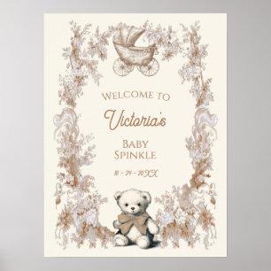 Toile Floral Teddy Bear Baby shower Affiche de bie