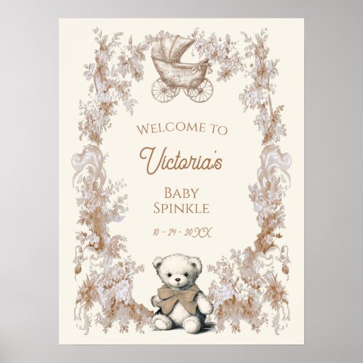 Toile Floral Teddy Bear Baby shower Affiche de bie (Devant)