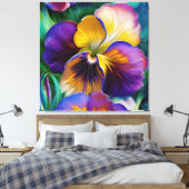 Toile Floral violet et or pansé bleu feuille vert (Insitu(Chambre))