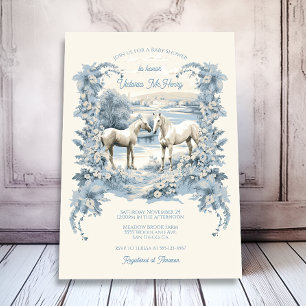 Toile Floral White Horses Baby shower Kaart