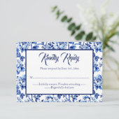 Toile Florale Bleue & Blanc Mariage Carte RSVP (Debout devant)