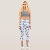 Toile Florale Bleue et Blanc Capri Leggings (Recto)
