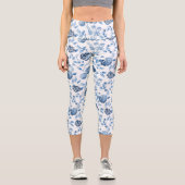 Toile Florale Bleue et Blanc Capri Leggings (Recto)