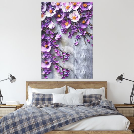 Toile florale moderne violet et gris (Insitu(Chambre))