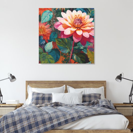 Toile Flore de jardin sauvage vibrant avec Gerbera rose  (Insitu(Chambre))