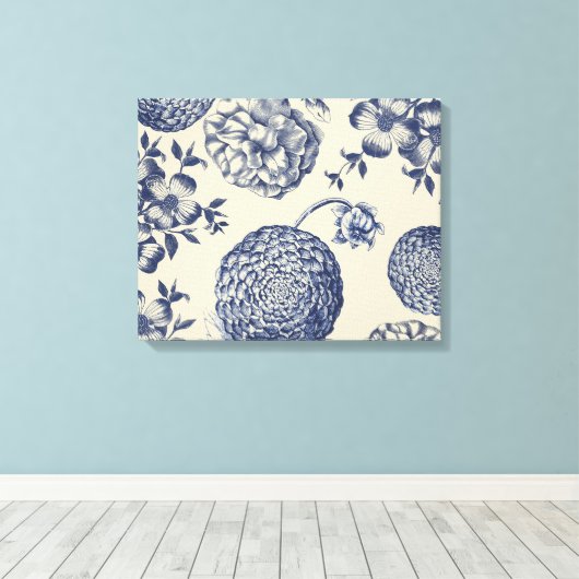 Toile Flore d'impression florale de fleurs bleues antiqu (Insitu (Plancher de Bois))