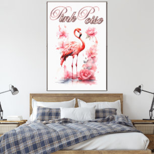 Toile Flore Flamant rose   Aquarelle Florale
