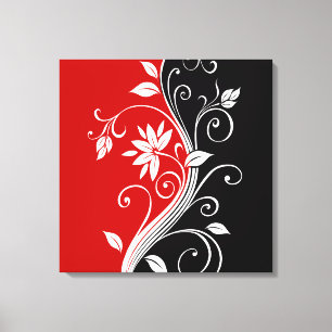Toile Flore rouge blanc et noire