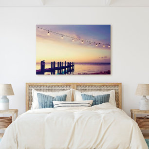 Toile Floride Keys Sunset Dock String lumières scène