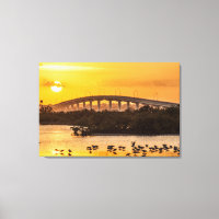 Floride Sunset Titusville Bridge Birds in Water