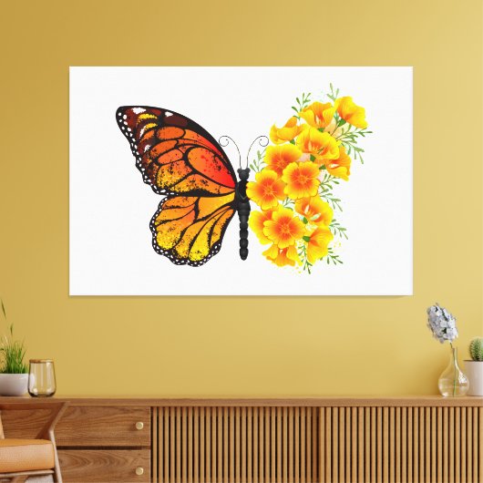 Toile Flower Butterfly with Yellow California Poppy (Insitu(Salon))
