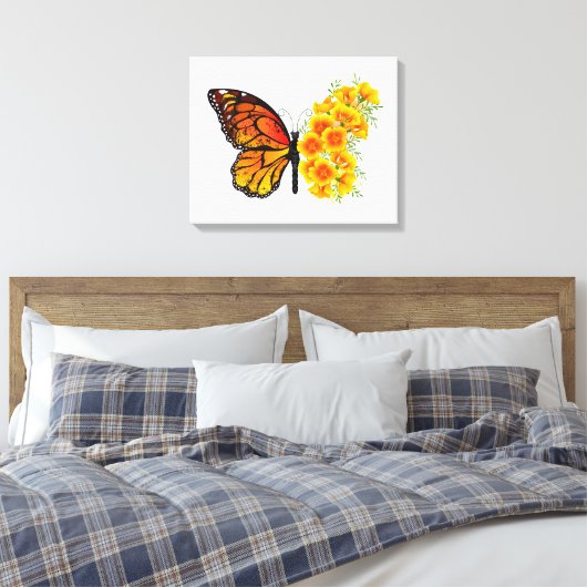 Toile Flower Butterfly with Yellow California Poppy (Insitu(Chambre))