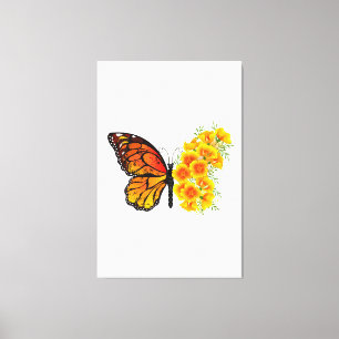 Toile Flower Butterfly with Yellow California Poppy