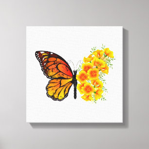 Toile Flower Butterfly with Yellow California Poppy