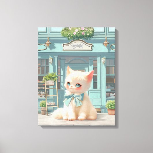 Toile Fluffy Kitten avec Blue Bow à la pâtisserie (Recto)