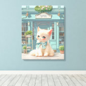 Toile Fluffy Kitten avec Blue Bow à la pâtisserie (Insitu (Plancher de Bois))