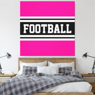 Toile FOOTBALL rose vif noir blanc rayures de course