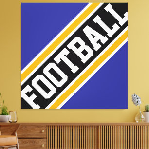 Toile FOOTBALL Royal Bleu Jaune Noir rayures athlétiques