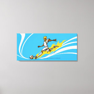 Toile Footballeur donnant un coup de pied un ballon de