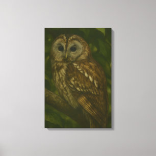 Toile Forest Sentinel - Tawny Owl Wildlife Art