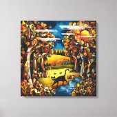 Toile Forêt d'automne cubiste avec rivière et prairie (Recto)